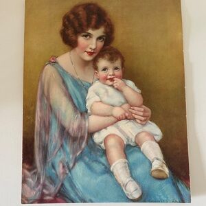 Vintage Calendar Art Print of Mother and Baby by J. Knowles Hare